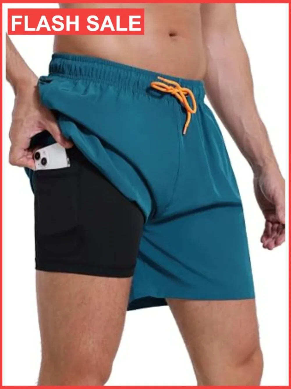 Mens Swim Trunks with Compression Liner Quick Dry Zipper Pockets